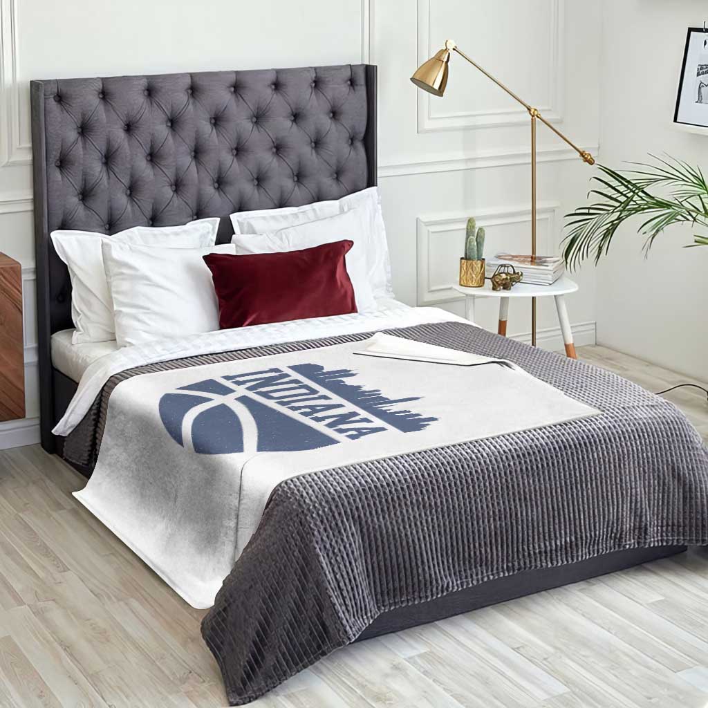 Indiana Skyline Basketball Throw Blanket Distressed Urban Hoops Graphic for Indy Fans