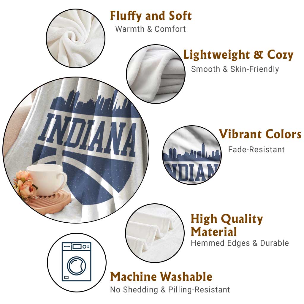 Indiana Skyline Basketball Throw Blanket Distressed Urban Hoops Graphic for Indy Fans