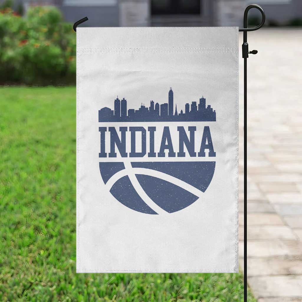 Indiana Skyline Basketball Garden Flag Distressed Urban Hoops Graphic for Indy Fans