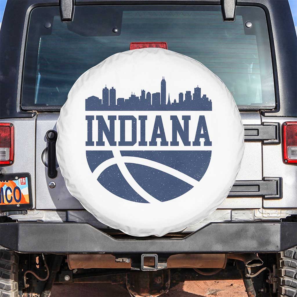 Indiana Skyline Basketball Spare Tire Cover Distressed Urban Hoops Graphic for Indy Fans