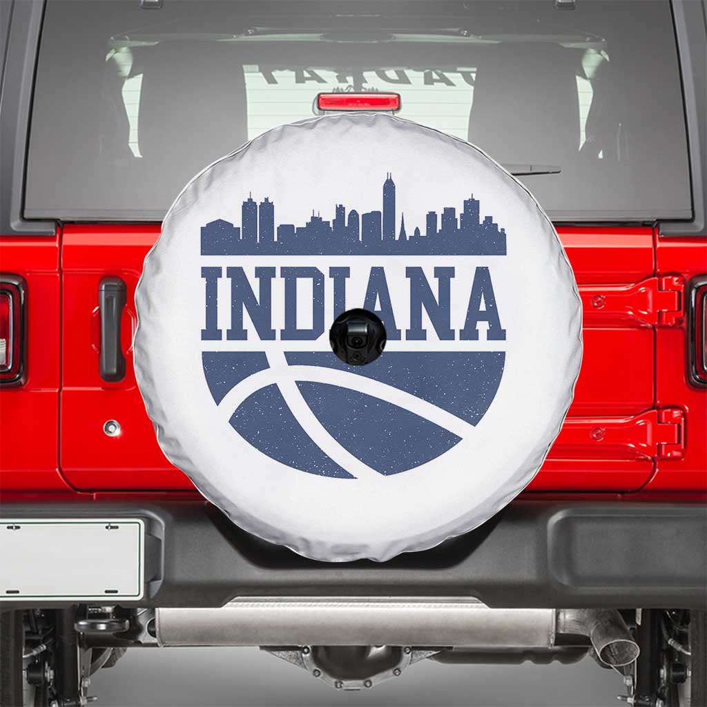 Indiana Skyline Basketball Spare Tire Cover Distressed Urban Hoops Graphic for Indy Fans