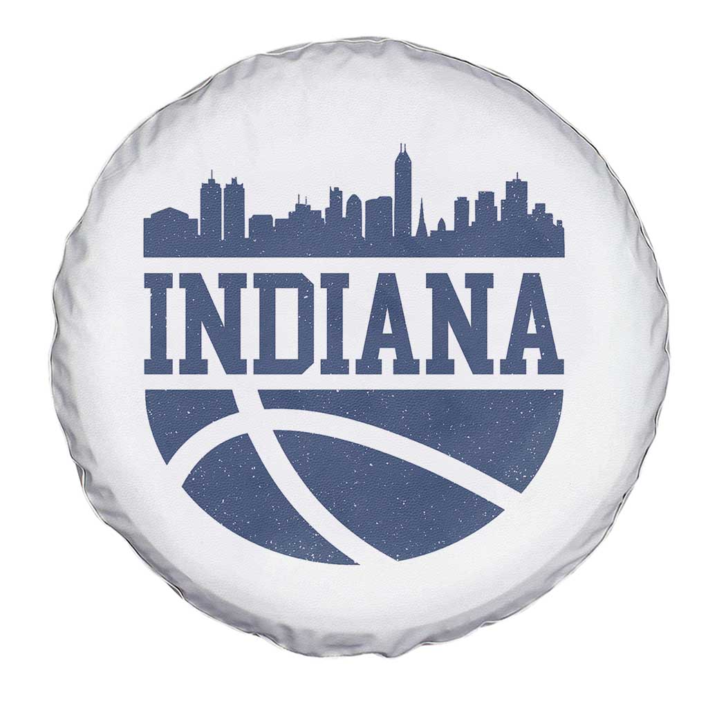 Indiana Skyline Basketball Spare Tire Cover Distressed Urban Hoops Graphic for Indy Fans