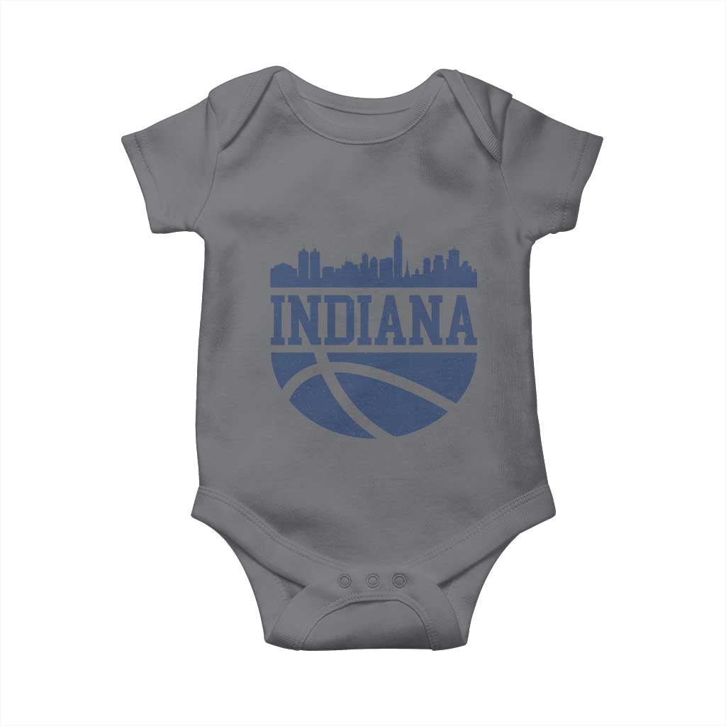 Indiana Skyline Basketball Baby Onesie Distressed Urban Hoops Graphic for Indy Fans