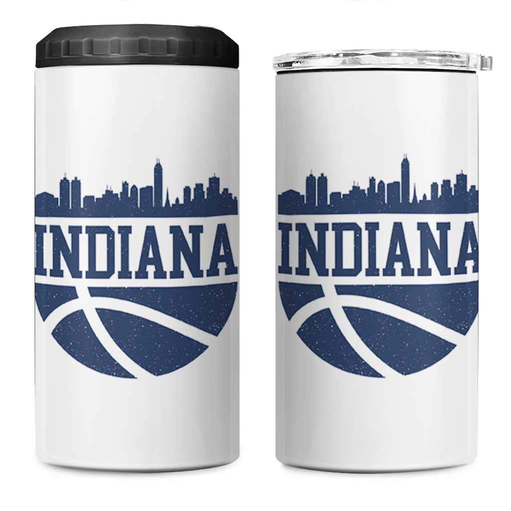 Indiana Skyline Basketball 4 in 1 Can Cooler Tumbler Distressed Urban Hoops Graphic for Indy Fans