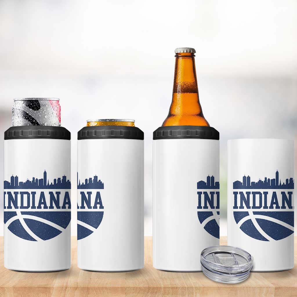 Indiana Skyline Basketball 4 in 1 Can Cooler Tumbler Distressed Urban Hoops Graphic for Indy Fans