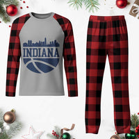 Indiana Skyline Basketball Plaid Pajama Set Distressed Urban Hoops Graphic for Indy Fans