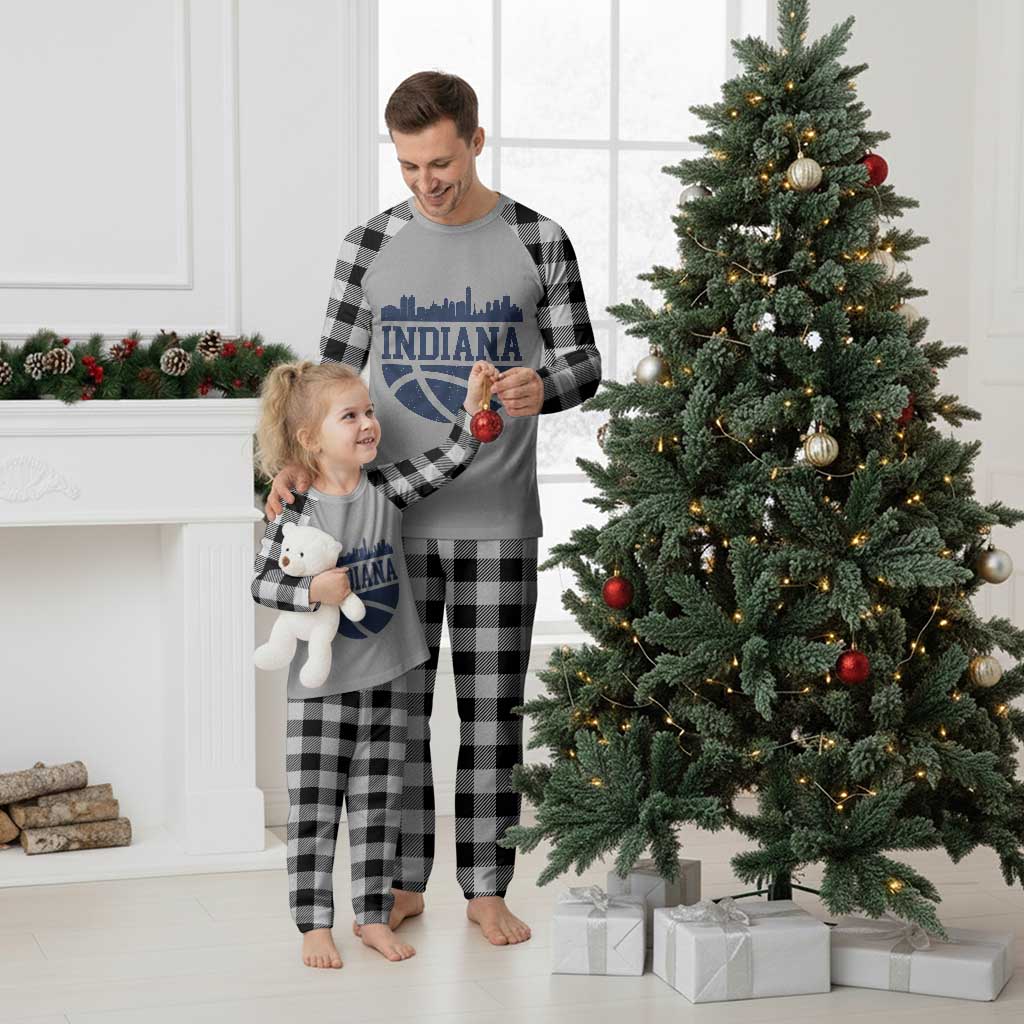 Indiana Skyline Basketball Plaid Pajama Set Distressed Urban Hoops Graphic for Indy Fans
