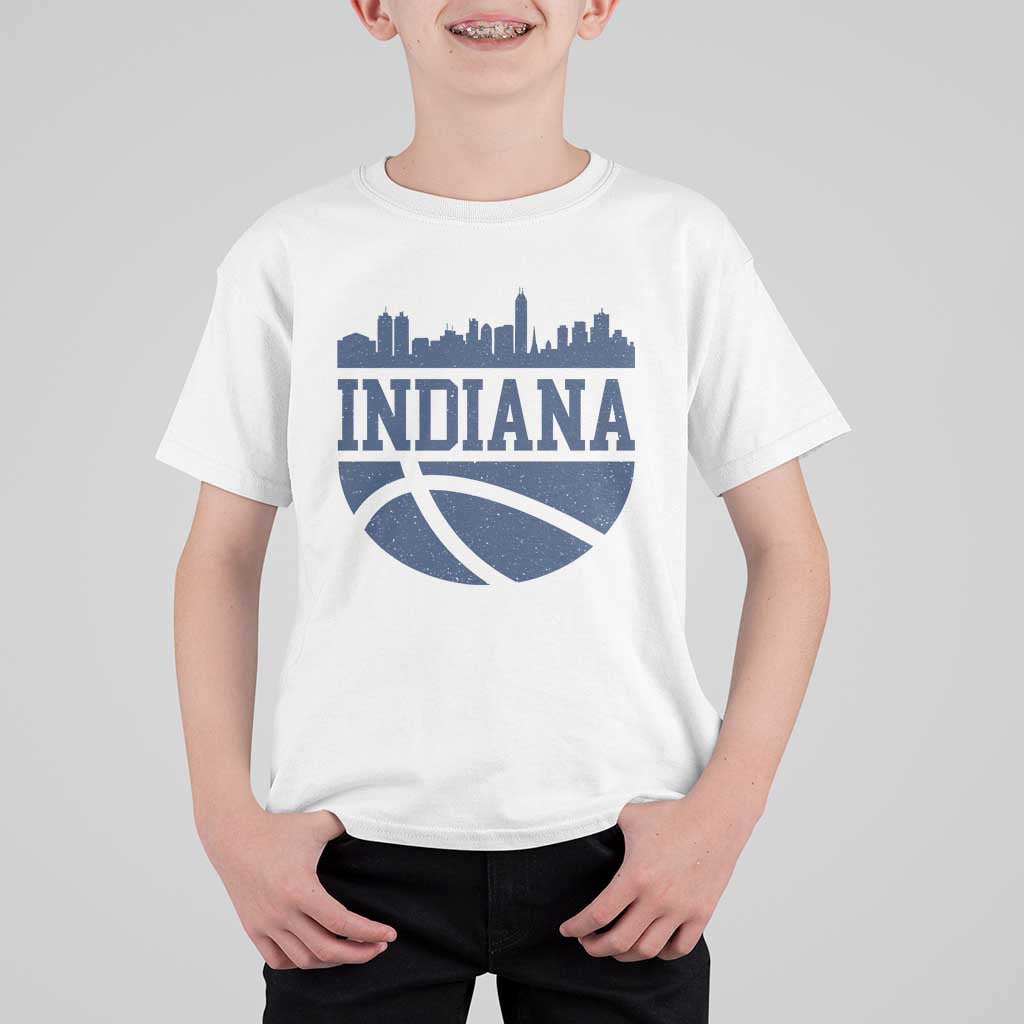 Indiana Skyline Basketball T Shirt For Kid Distressed Urban Hoops Graphic for Indy Fans