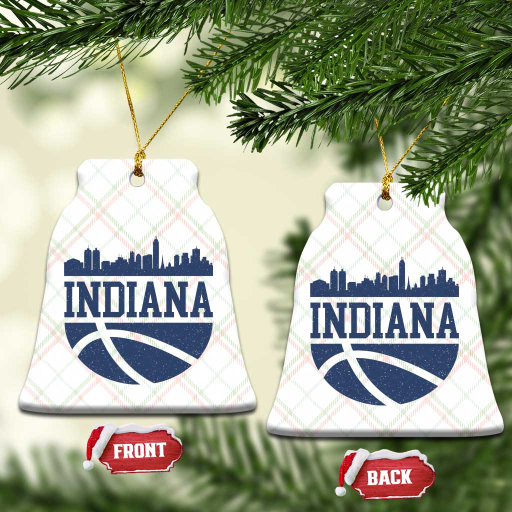 Indiana Skyline Basketball Ceramic Ornament Distressed Urban Hoops Graphic for Indy Fans