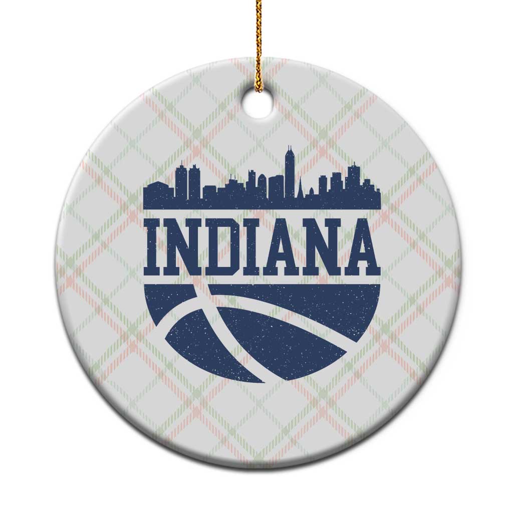 Indiana Skyline Basketball Ceramic Ornament Distressed Urban Hoops Graphic for Indy Fans