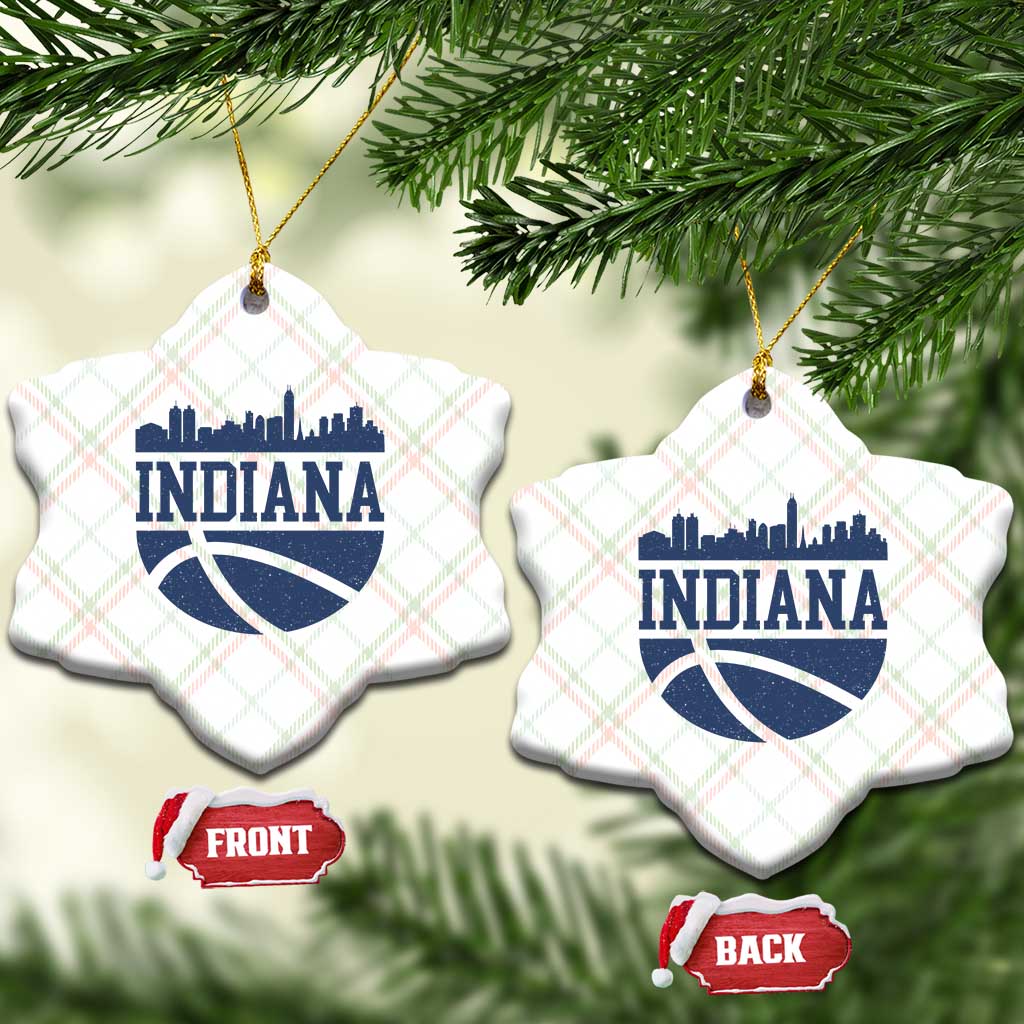 Indiana Skyline Basketball Ceramic Ornament Distressed Urban Hoops Graphic for Indy Fans