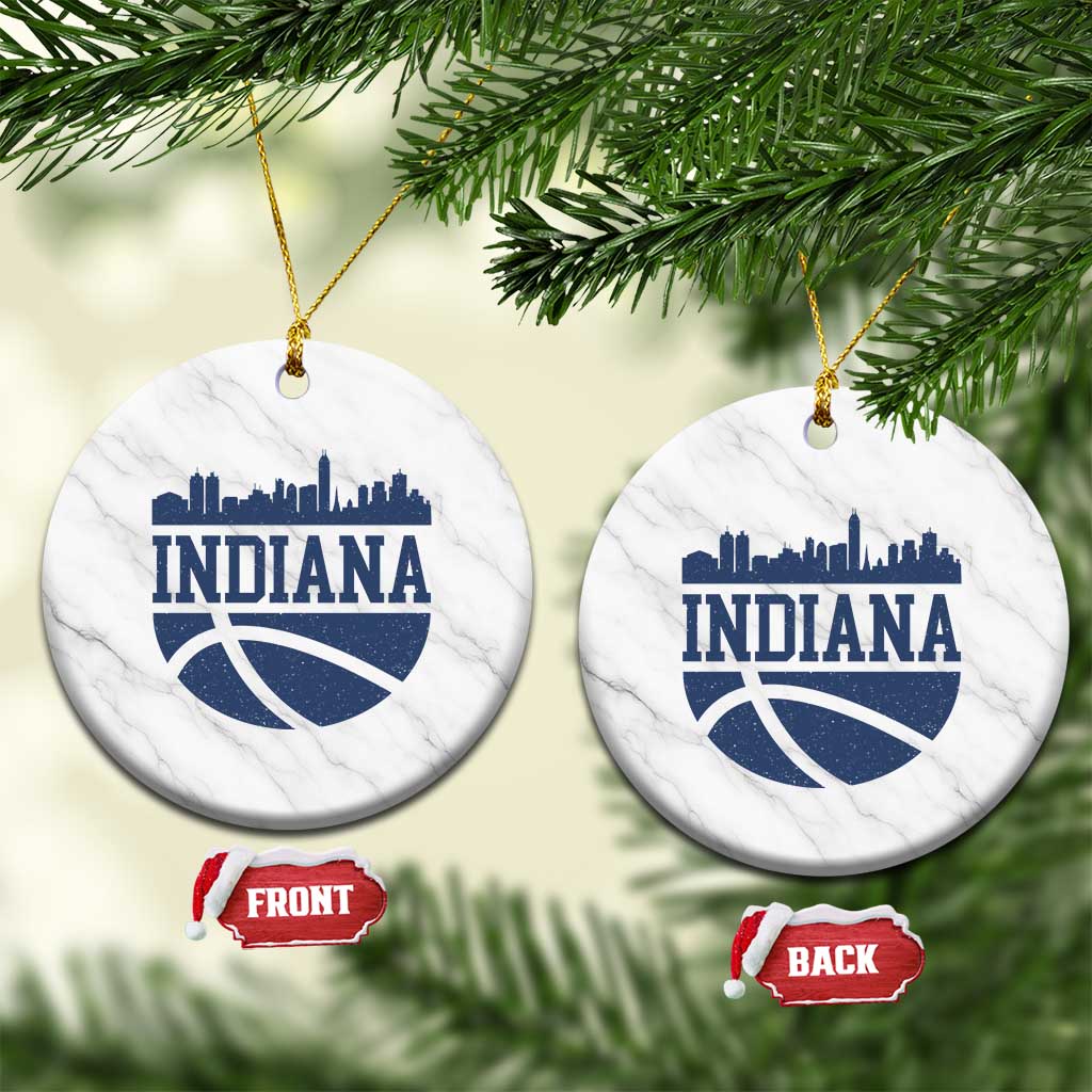 Indiana Skyline Basketball Ceramic Ornament Distressed Urban Hoops Graphic for Indy Fans