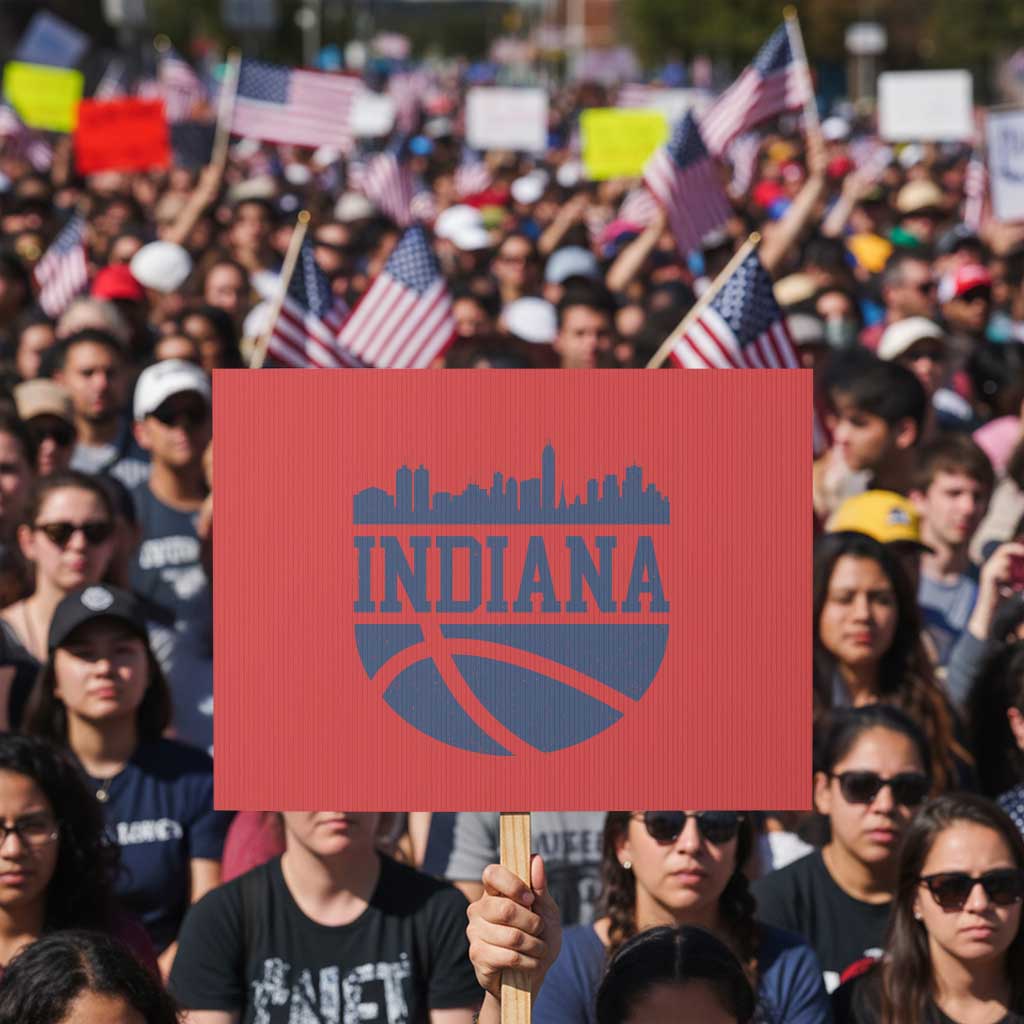 Indiana Skyline Basketball Protest Sign Distressed Urban Hoops Graphic for Indy Fans