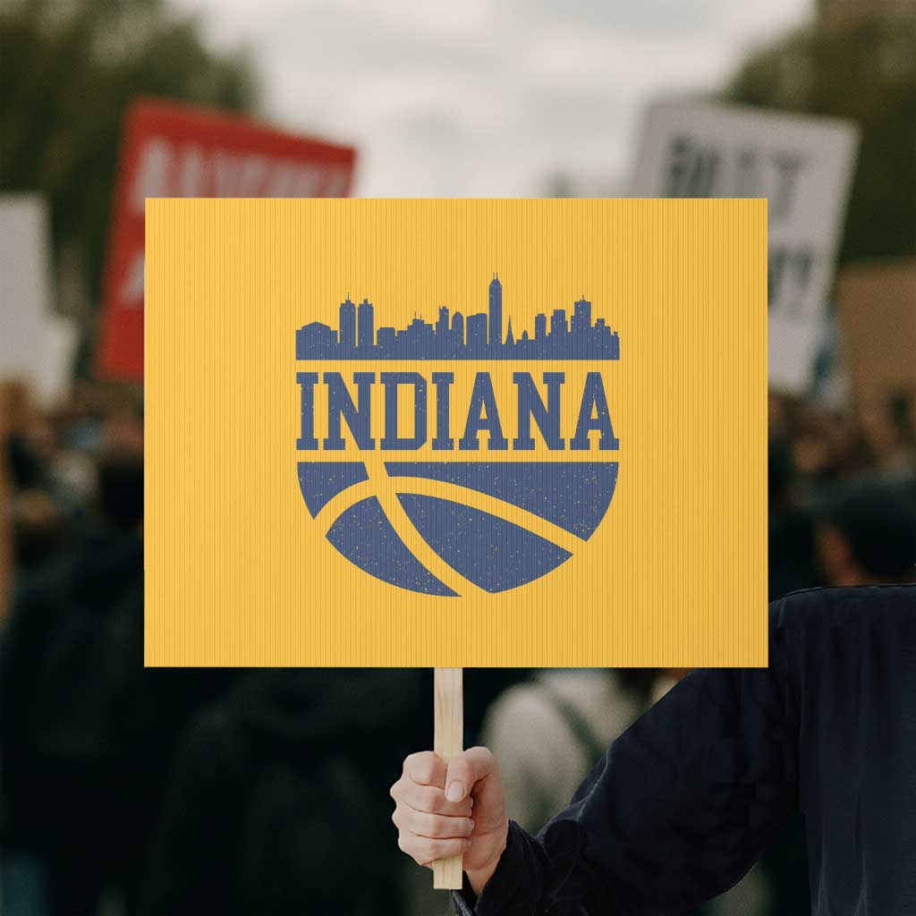 Indiana Skyline Basketball Protest Sign Distressed Urban Hoops Graphic for Indy Fans