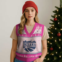 Indiana Skyline Basketball V-Neck Knit Sweater Vest Distressed Urban Hoops Graphic for Indy Fans