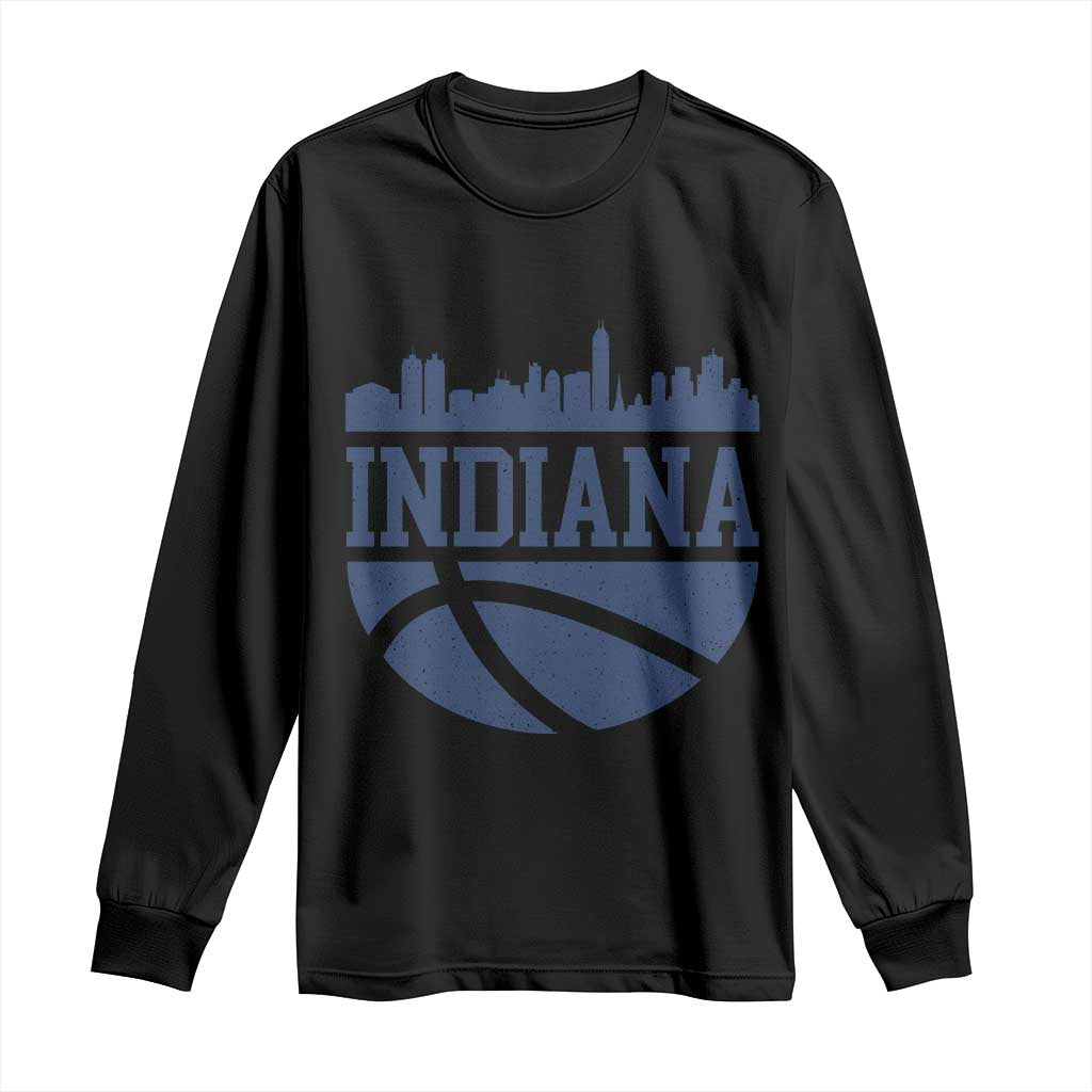 Indiana Skyline Basketball Long Sleeve Shirt Distressed Urban Hoops Graphic for Indy Fans