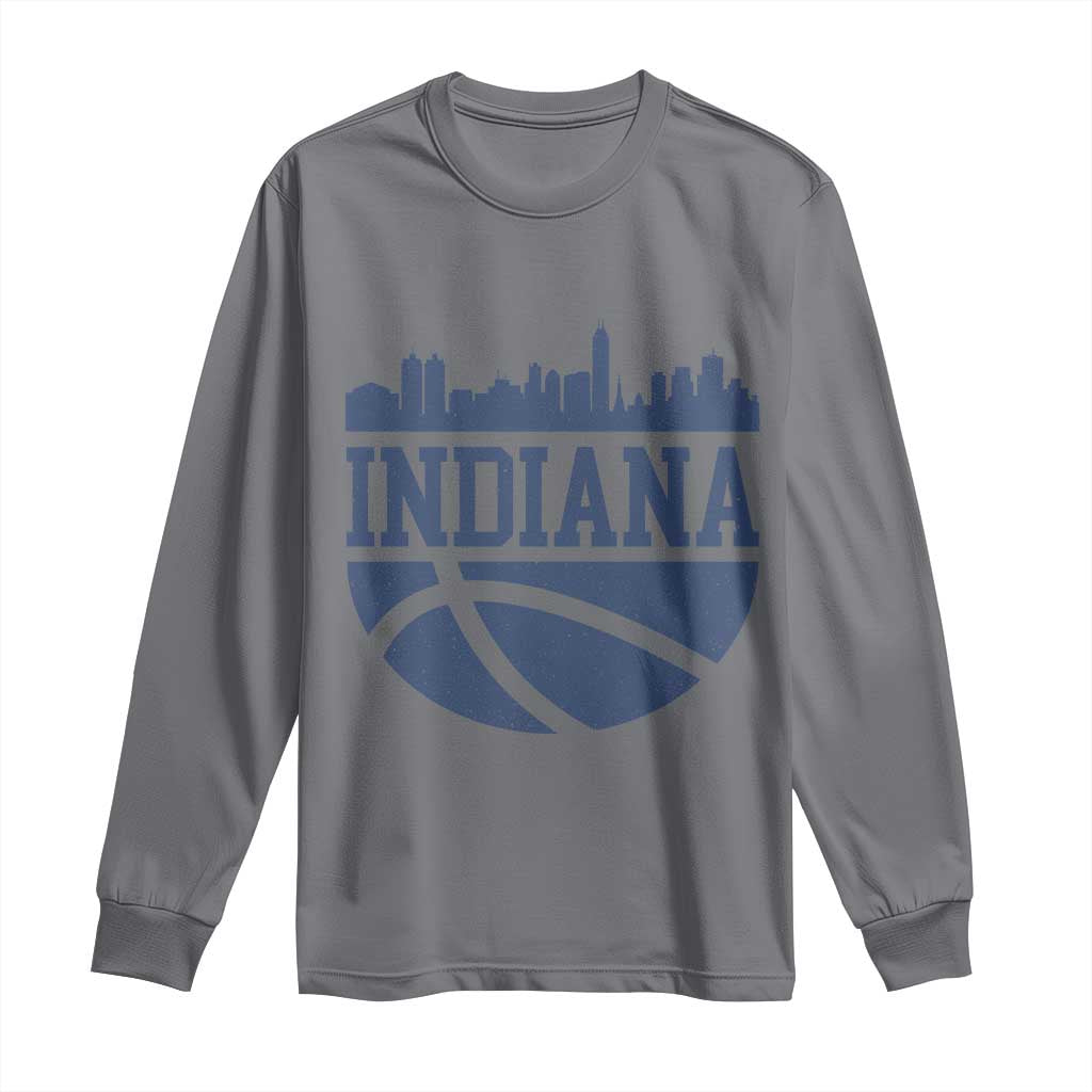 Indiana Skyline Basketball Long Sleeve Shirt Distressed Urban Hoops Graphic for Indy Fans