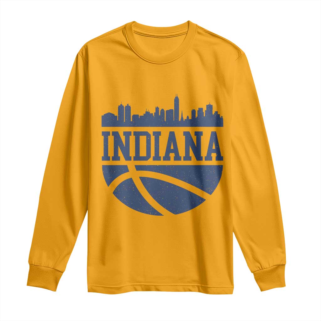 Indiana Skyline Basketball Long Sleeve Shirt Distressed Urban Hoops Graphic for Indy Fans