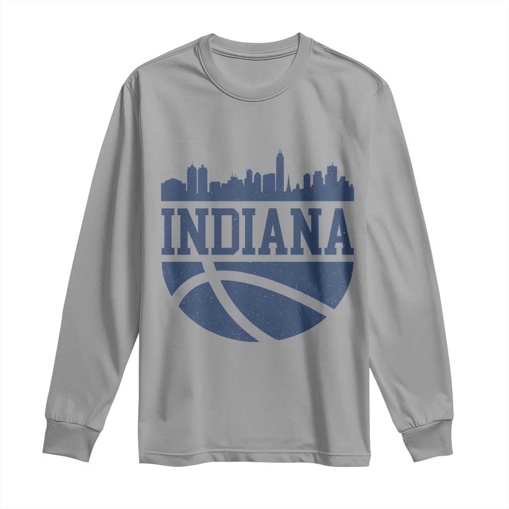 Indiana Skyline Basketball Long Sleeve Shirt Distressed Urban Hoops Graphic for Indy Fans