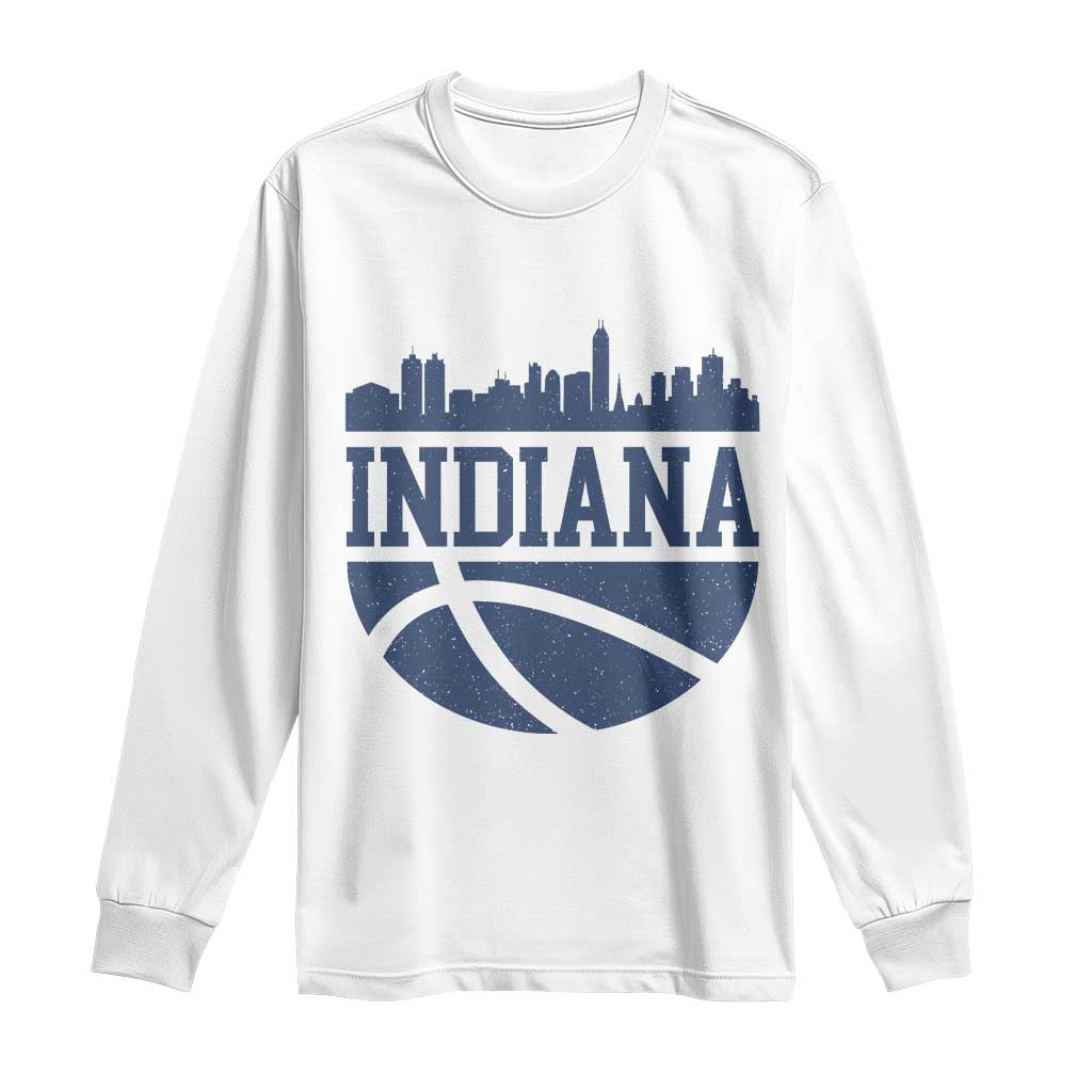 Indiana Skyline Basketball Long Sleeve Shirt Distressed Urban Hoops Graphic for Indy Fans