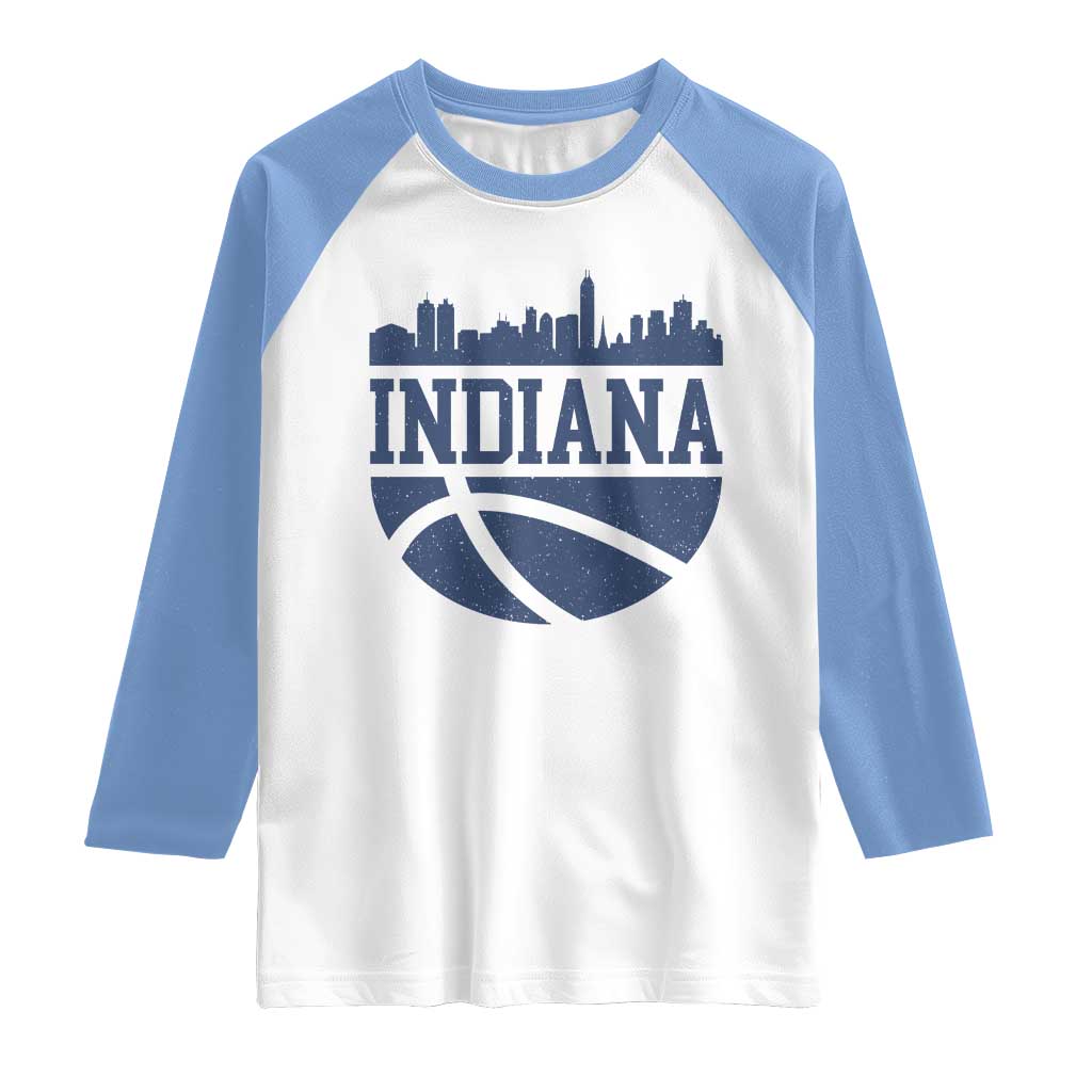 Indiana Skyline Basketball Raglan Shirt Distressed Urban Hoops Graphic for Indy Fans