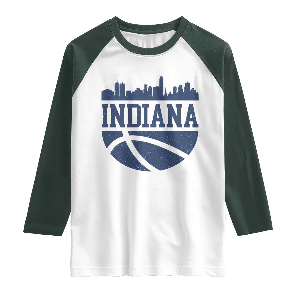 Indiana Skyline Basketball Raglan Shirt Distressed Urban Hoops Graphic for Indy Fans