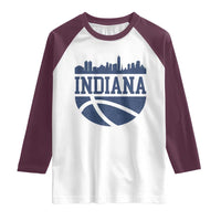 Indiana Skyline Basketball Raglan Shirt Distressed Urban Hoops Graphic for Indy Fans