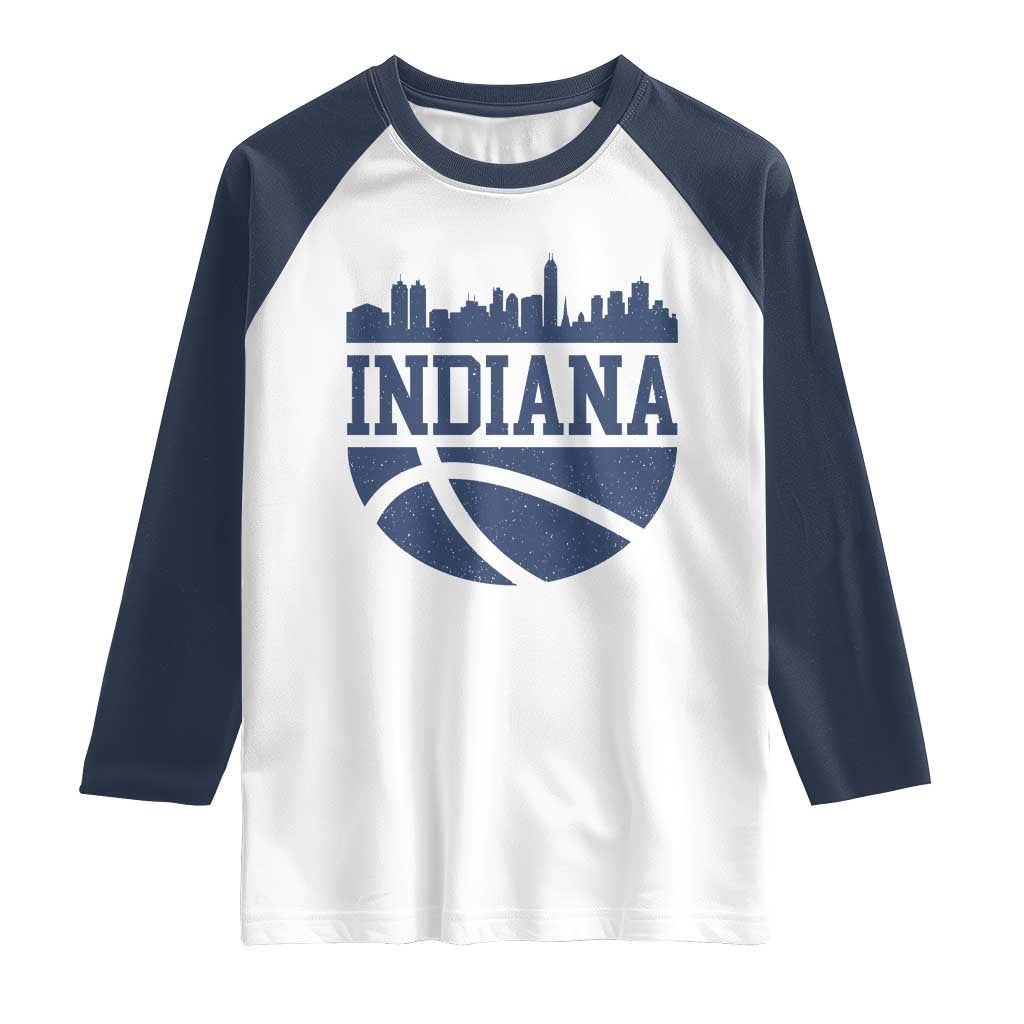 Indiana Skyline Basketball Raglan Shirt Distressed Urban Hoops Graphic for Indy Fans