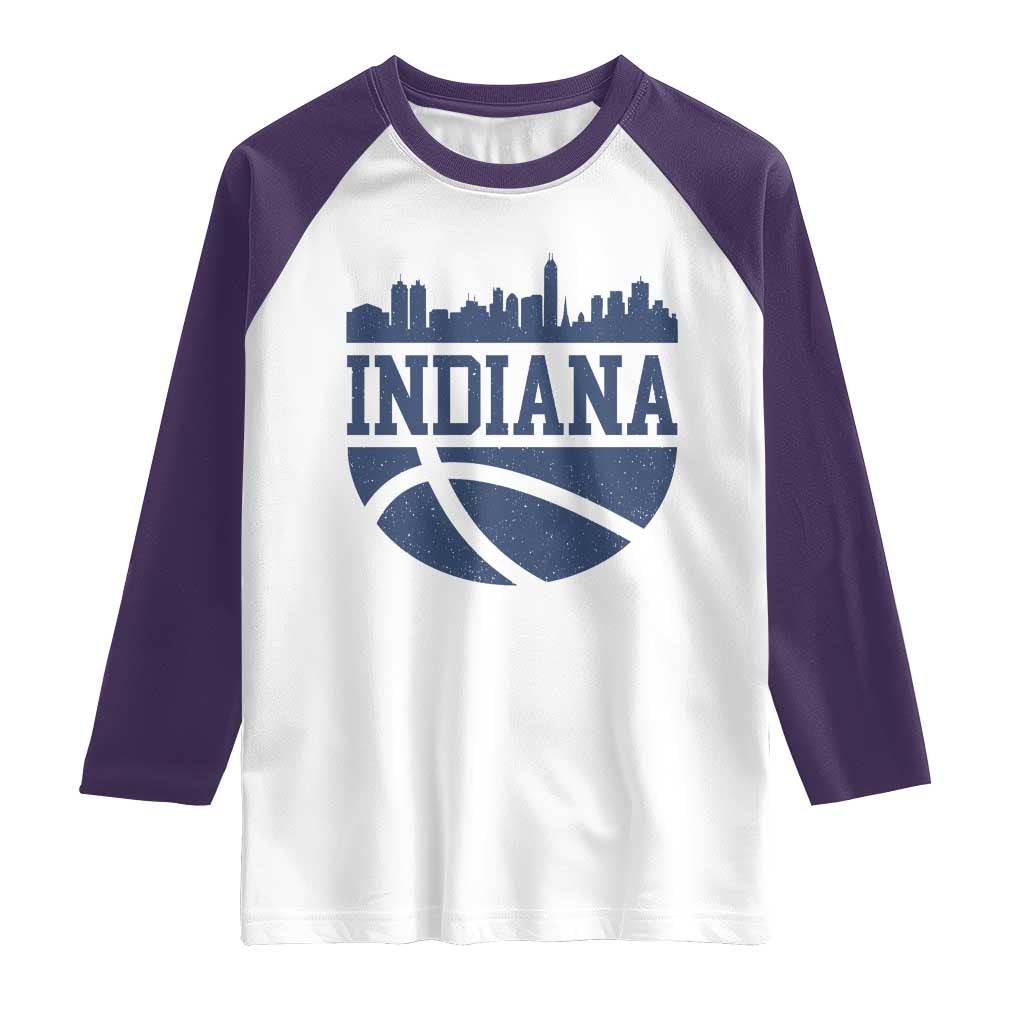 Indiana Skyline Basketball Raglan Shirt Distressed Urban Hoops Graphic for Indy Fans