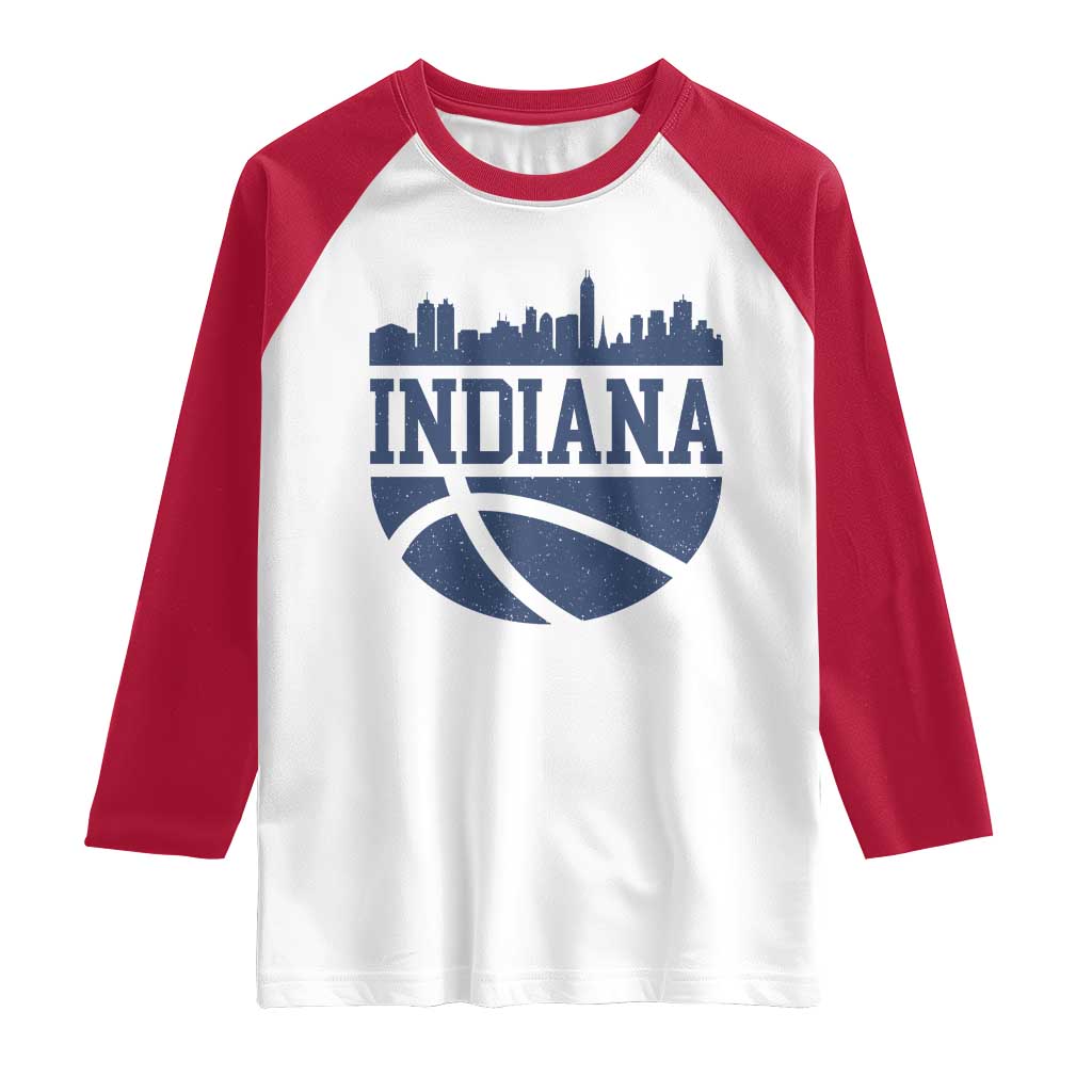 Indiana Skyline Basketball Raglan Shirt Distressed Urban Hoops Graphic for Indy Fans