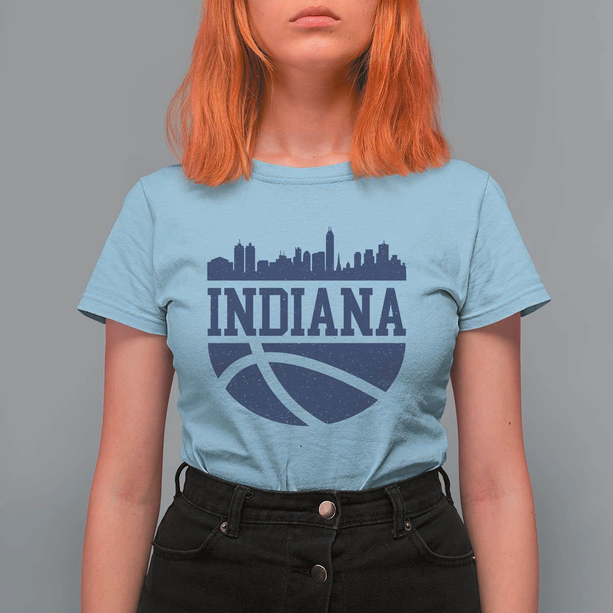 Indiana Skyline Basketball T Shirt For Women Distressed Urban Hoops Graphic for Indy Fans