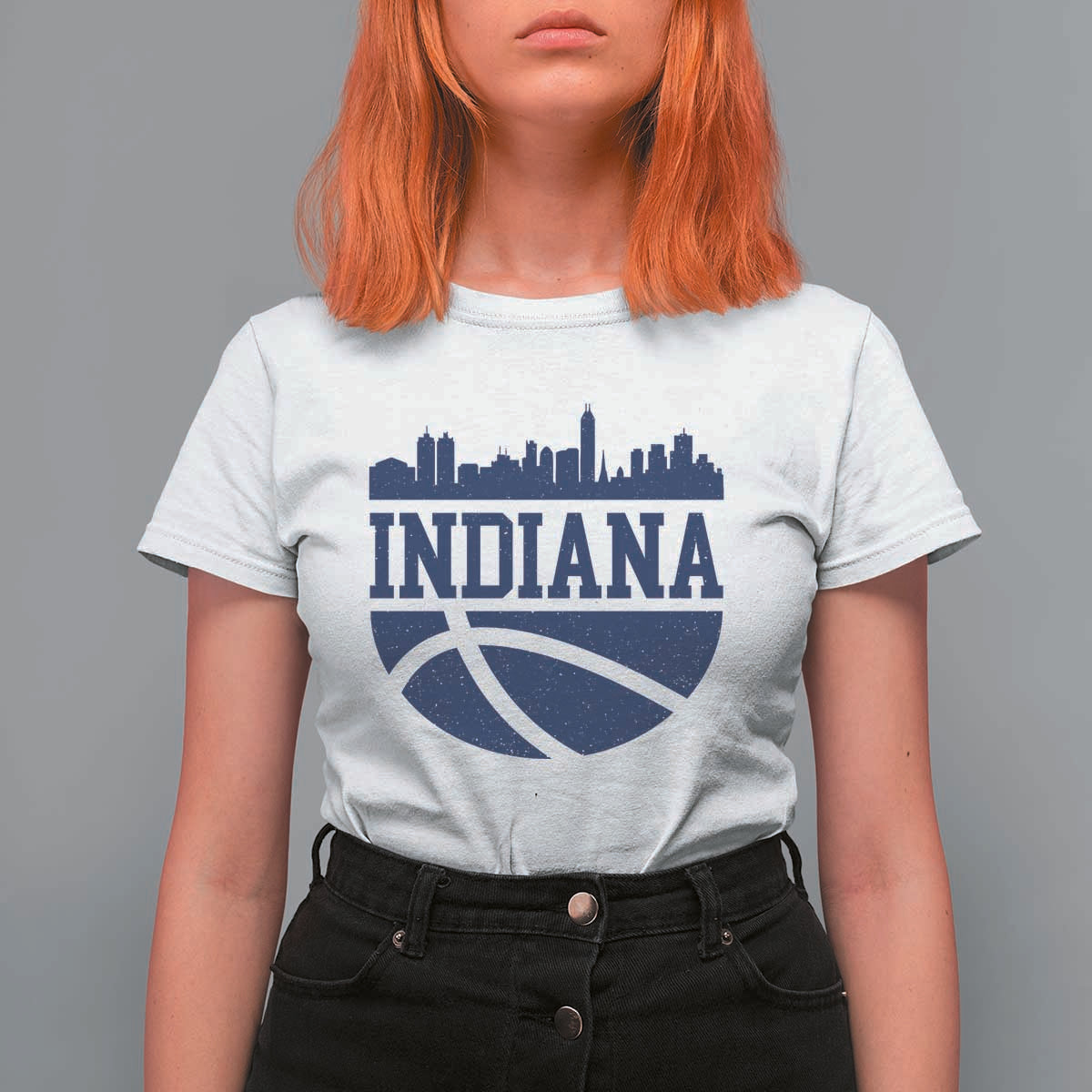 Indiana Skyline Basketball T Shirt For Women Distressed Urban Hoops Graphic for Indy Fans