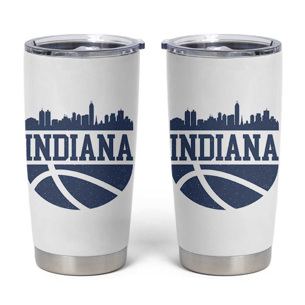 Indiana Skyline Basketball Tumbler Cup Distressed Urban Hoops Graphic for Indy Fans