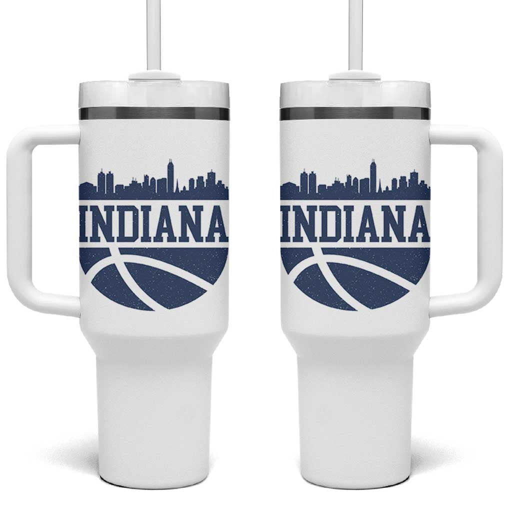 Indiana Skyline Basketball Tumbler With Handle Distressed Urban Hoops Graphic for Indy Fans