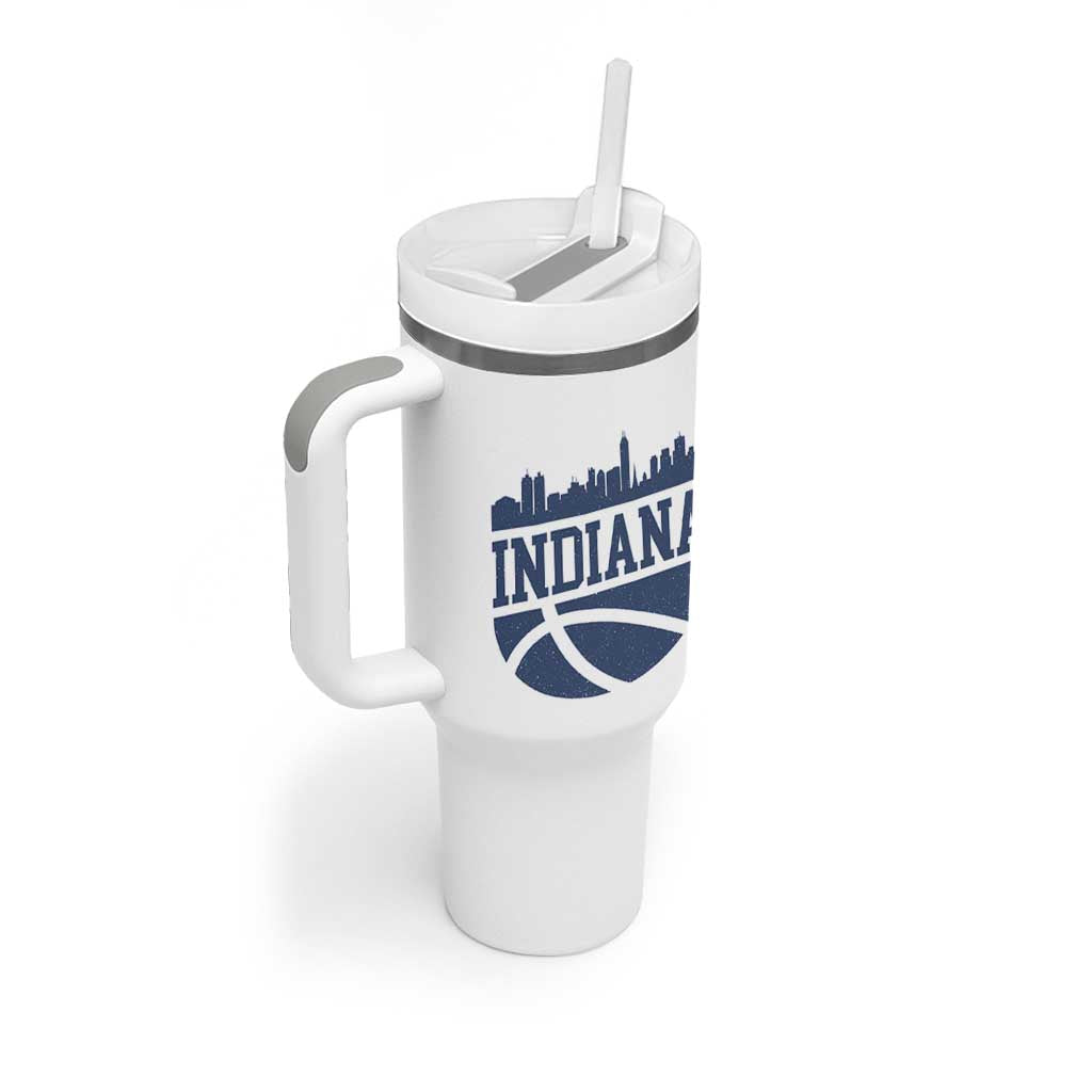 Indiana Skyline Basketball Tumbler With Handle Distressed Urban Hoops Graphic for Indy Fans