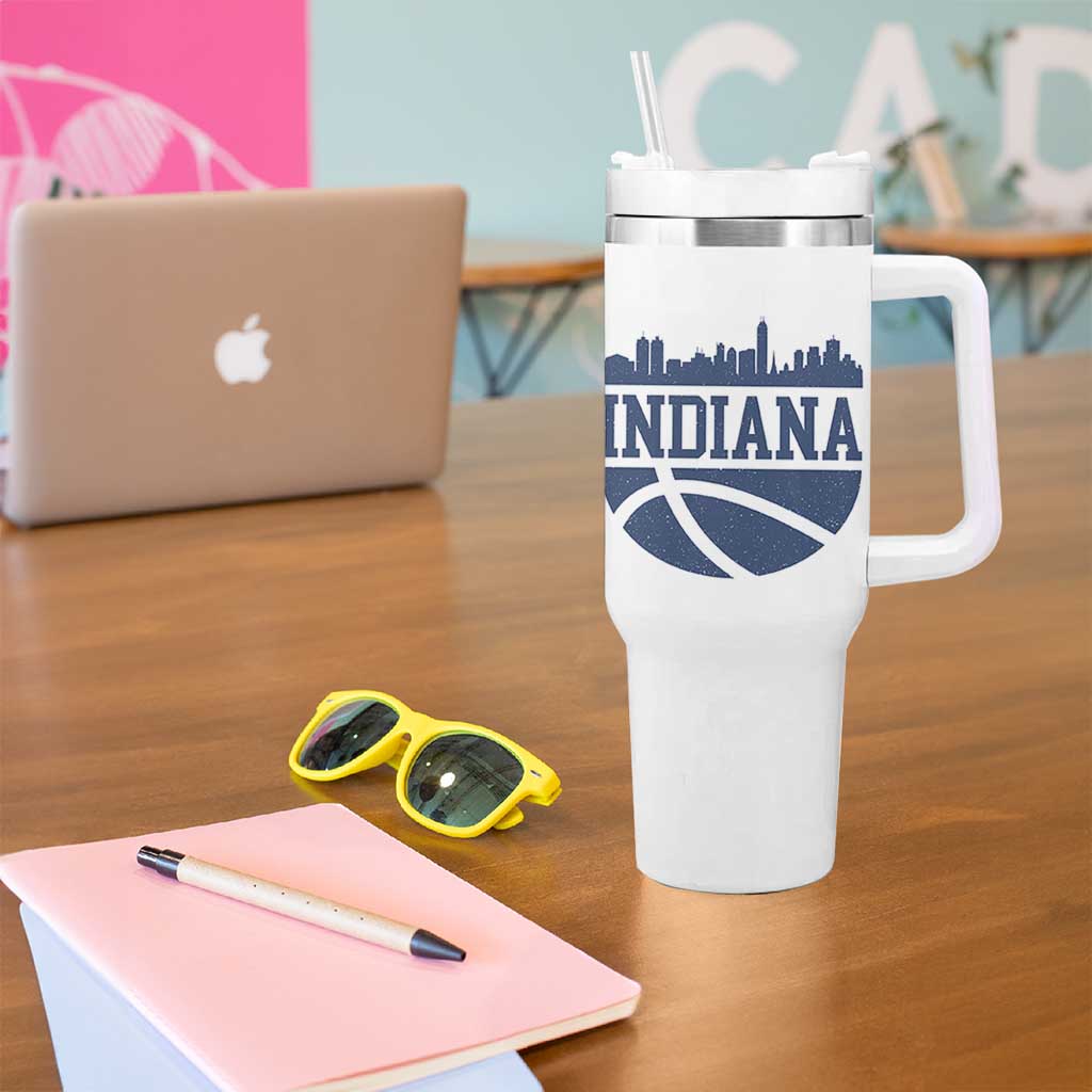 Indiana Skyline Basketball Tumbler With Handle Distressed Urban Hoops Graphic for Indy Fans