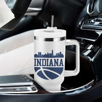 Indiana Skyline Basketball Tumbler With Handle Distressed Urban Hoops Graphic for Indy Fans