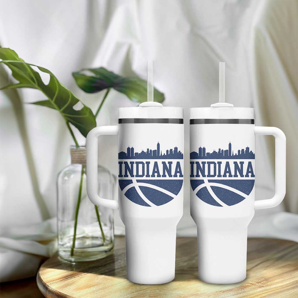 Indiana Skyline Basketball Tumbler With Handle Distressed Urban Hoops Graphic for Indy Fans