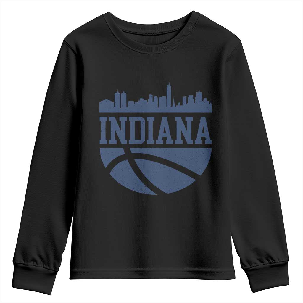 Indiana Skyline Basketball Youth Sweatshirt Distressed Urban Hoops Graphic for Indy Fans