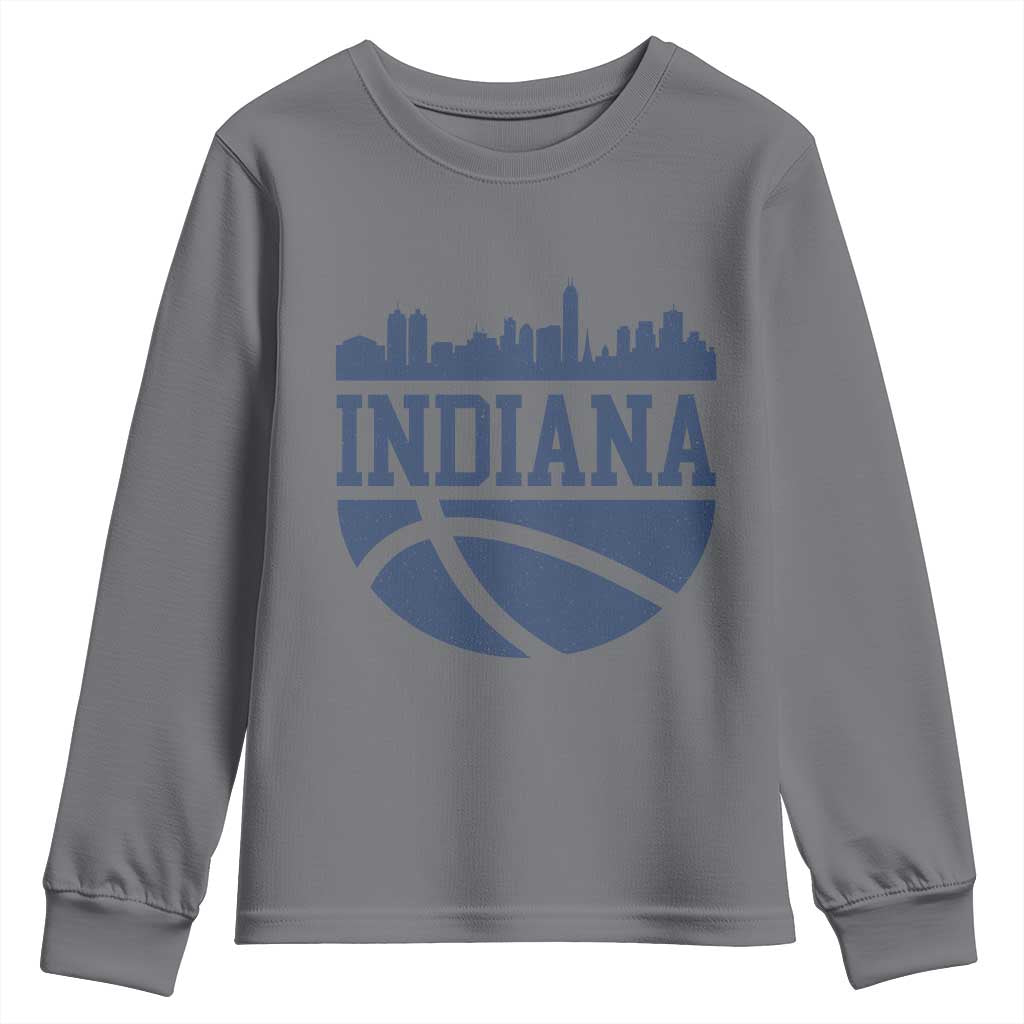 Indiana Skyline Basketball Youth Sweatshirt Distressed Urban Hoops Graphic for Indy Fans
