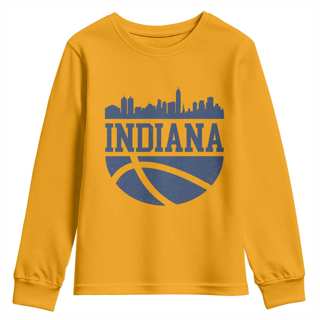 Indiana Skyline Basketball Youth Sweatshirt Distressed Urban Hoops Graphic for Indy Fans