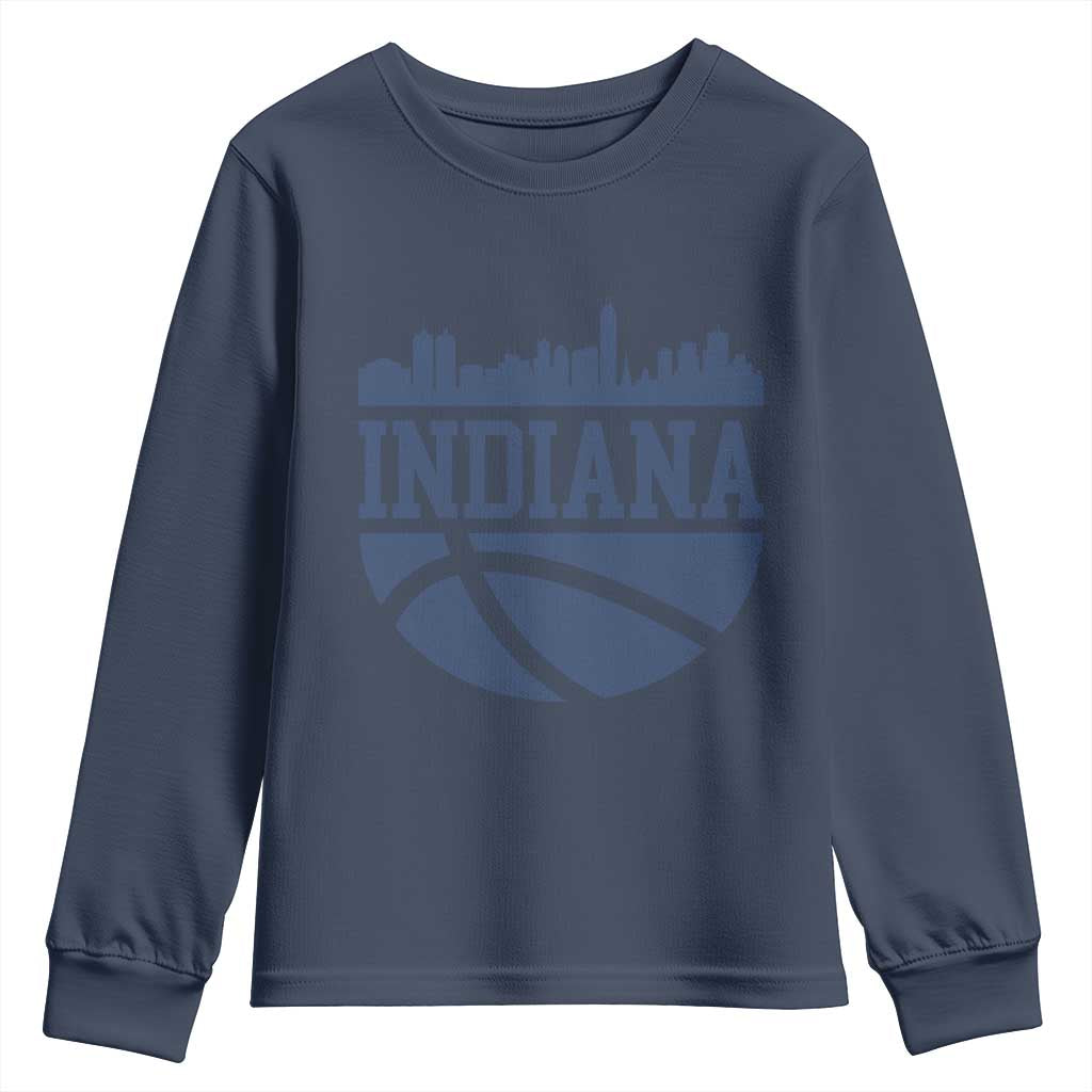 Indiana Skyline Basketball Youth Sweatshirt Distressed Urban Hoops Graphic for Indy Fans