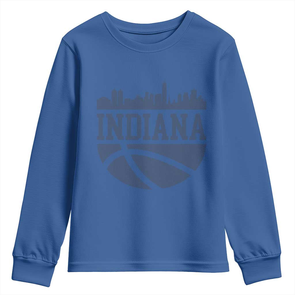 Indiana Skyline Basketball Youth Sweatshirt Distressed Urban Hoops Graphic for Indy Fans