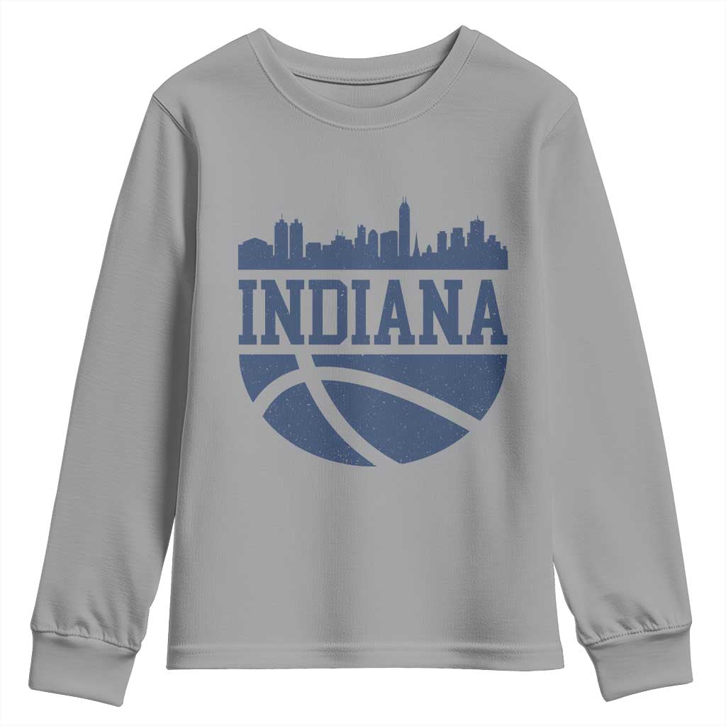 Indiana Skyline Basketball Youth Sweatshirt Distressed Urban Hoops Graphic for Indy Fans