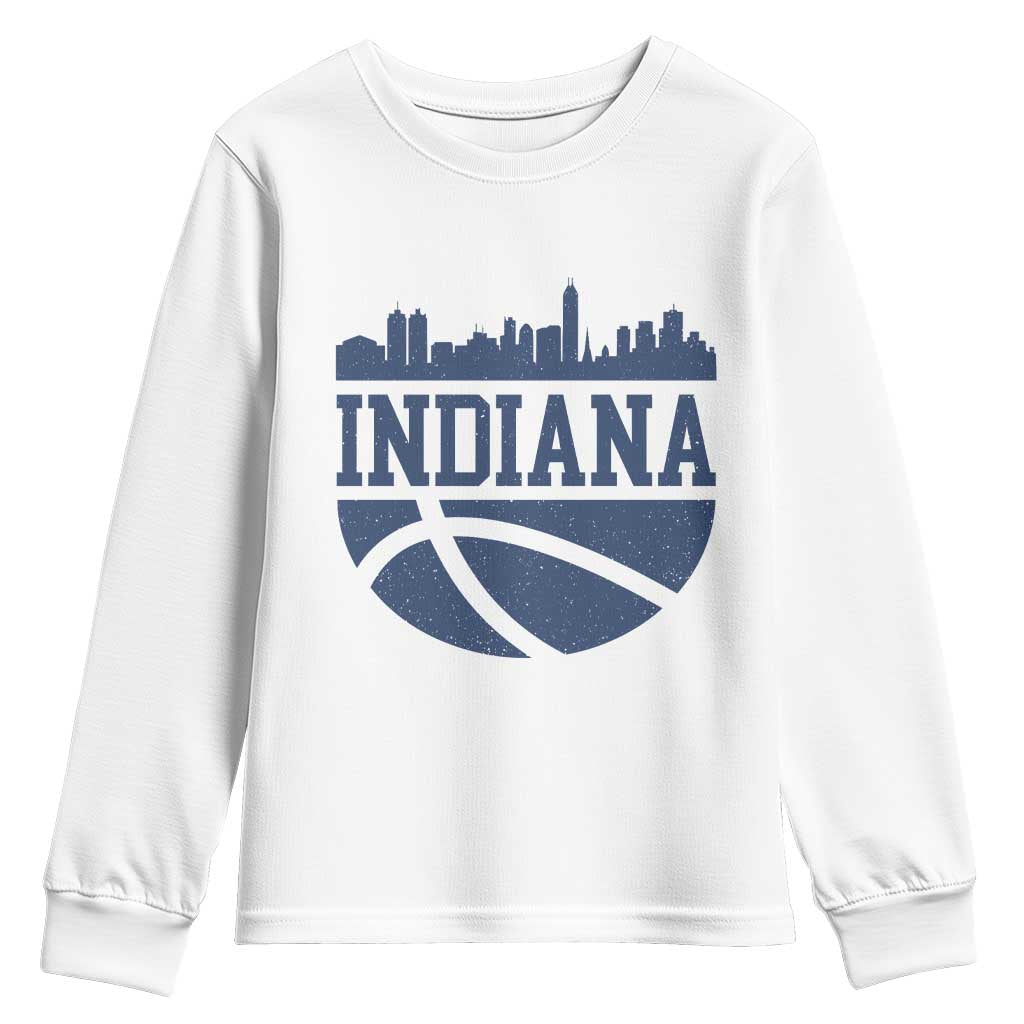Indiana Skyline Basketball Youth Sweatshirt Distressed Urban Hoops Graphic for Indy Fans