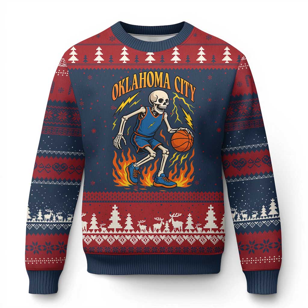 Oklahoma City Basketball Skeleton Ugly Christmas Sweater OKC Hoops Fan Life Sport Lover - Wonder Print Shop