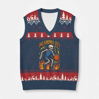 Oklahoma City Basketball Skeleton V-Neck Knit Sweater Vest OKC Hoops Fan Life Sport Lover - Wonder Print Shop