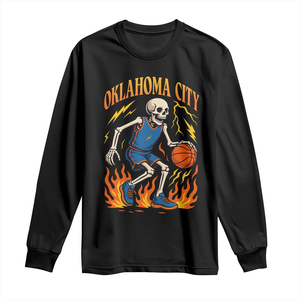 Oklahoma City Basketball Skeleton Long Sleeve Shirt OKC Hoops Fan Life Sport Lover - Wonder Print Shop