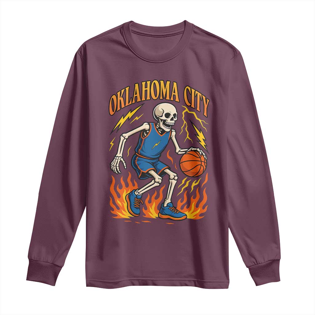 Oklahoma City Basketball Skeleton Long Sleeve Shirt OKC Hoops Fan Life Sport Lover - Wonder Print Shop