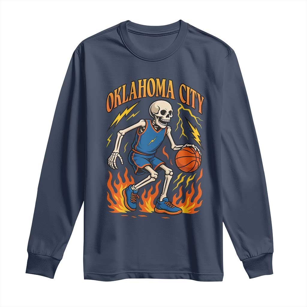 Oklahoma City Basketball Skeleton Long Sleeve Shirt OKC Hoops Fan Life Sport Lover - Wonder Print Shop